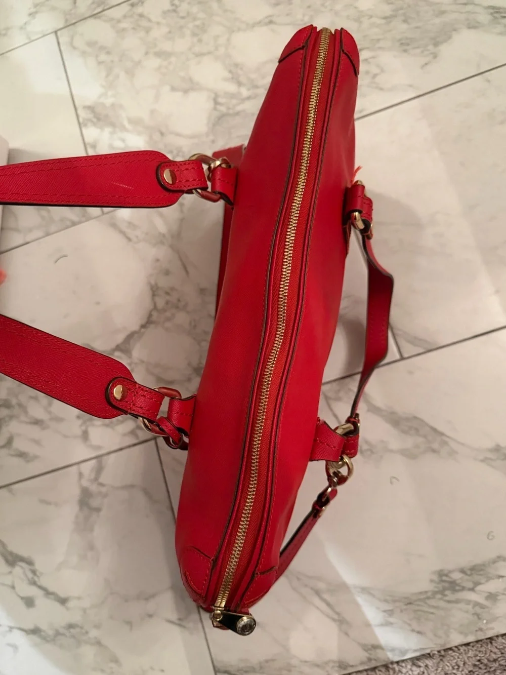 Henri Bendel New York Large Red Saffiano Laptop Tote Bag